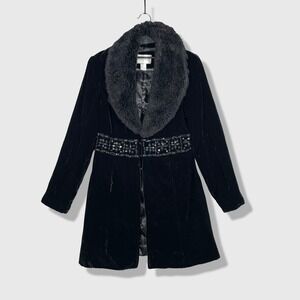White House Black Market Velvet Coat Women S Black Faux Fur Beaded Goth Glam